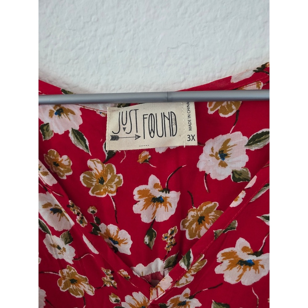 Just Found Red Floral V-Neck Smocked Waist Rayon Dress Plus Size 3X PDW5518 - Picture 2 of 5